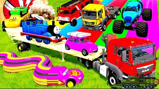 Big and small Tractor vs train Crash test 123  Double Flatbed Trailer Truck Vs Speedbumps  Chotu [upl. by Verla867]