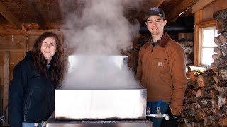 A day boiling Maple Syrup  collecting sap amp making syrup [upl. by Kho]