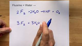 Fluorine  Water  Products of Reaction are HF and O2 or O3 [upl. by Euqimod]