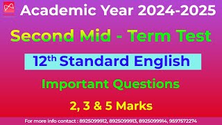 12th Std English  Second Mid term Test 2024  Important Questions  Units  5 6 [upl. by Lleoj]