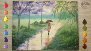 Gentle Rain Quiet Place  Acrylic Painting Techniques [upl. by Idnem]