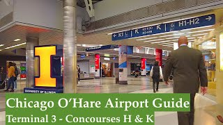 Chicago OHare Airport Walking Guide  Terminal 3  Concourses H amp K  Chicago IL [upl. by Sinoda]