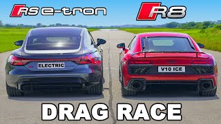 Audi R8 v RS etron GT DRAG RACE [upl. by Eelarol]