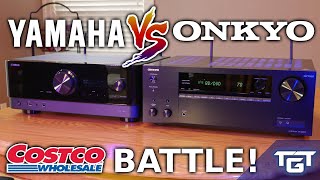 BATTLE OF THE BUDGET ATMOS AV RECEIVERS  Yamaha RXV6A VS Onkyo TXNR595 from COSTCO [upl. by Ssalguod]