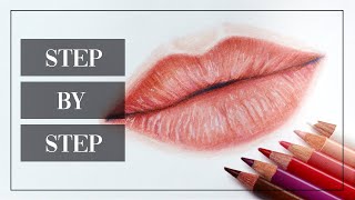 HOW TO DRAW REALISTIC LIPS WITH COLORED PENCILS Easy Step By Step Tutorial [upl. by Assyli]