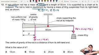 MJ20 P13 Q13 Hanging Nonuniform Rod  MayJune 2020  CAIE A Level 9702 Physics [upl. by Aikas533]