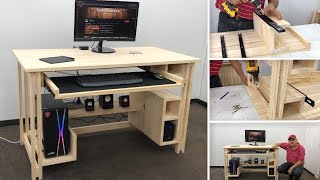 Escritorio de Madera para PC Muy Bonito y Fácil de hacer  Tutorial de Carpintería [upl. by Eekorehc]