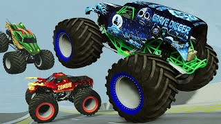 Demon Hunter Earth Shaker Bigfoot MONSTER JAM INSANE Racing Jumps and Destruction  BeamNGDrive [upl. by Kcirrem]