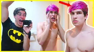 PINK HAIR DYE ON ROOMMATE PRANK REVENGE  Colby Brock [upl. by Abbotson]