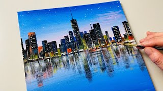 Cityscape Painting  Acrylic Painting for Beginners  Step by Step 60 [upl. by Arelc615]