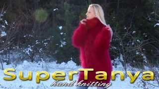 04122013 Red fuzzy hand knitted mohair Tneck sweater by SuperTanya [upl. by Gerty670]