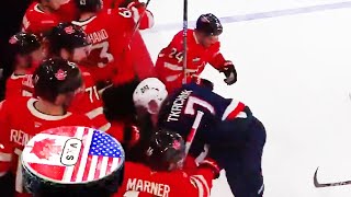 Brady Tkachuk getting tossed around near Canada’s bench  Team USA vs Team Canada 4 Nations Face Off [upl. by Nimad]