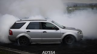 TAUPO  CHOICE EVENTS NZ  AUSSIE ASSAULT BURNOUT SILVER FORD RWD TERRITORY BARRA TURBO  END VIEW [upl. by Valentijn]