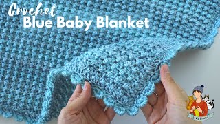 Crochet Easy Blue Baby Blanket  Beginner Friendly Tutorial [upl. by Nashner]