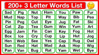 200 Three Letter Words List 🤔  Phonics lesson  Reading Words Lesson  Learn with examples [upl. by Ivory]