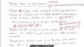 19 TOPOLOJİK UZAYLAR  Topoloji Tabanı ve Alt Taban  1 [upl. by Aelahs]