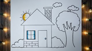 Drawing a House Easy Step by Step  Draw a House [upl. by Nylram]