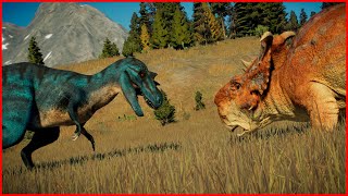 Pachyrhinosaurus VS Gorgosaurus  Jurassic Clash  Jurassic World Evolution 2 [upl. by Nan]