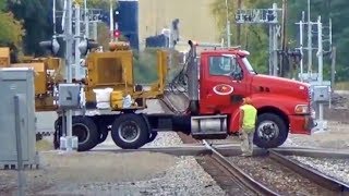 Truck Breaks Railroad Crossing Gate Then Train Almost Hits It Then The Gate Doesnt Want To Stay Up [upl. by Gable]