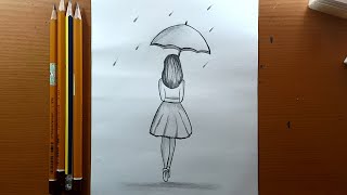 Come disegnare una ragazza con lo schizzo a matita ombrello  How to draw a girl with umbrella [upl. by Atirat679]