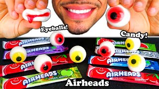 ASMR AIRHEADS CANDY GUMMY EYEBALLS ALL FLAVORS WHITE MYSTERY FLAVOR TROLLI GLOTZER GUMMIES JERRY [upl. by Wicks]