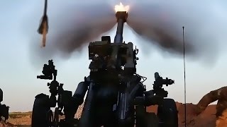 US Army Artillery In Action Near Mosul • April 2017 [upl. by Nnaeilsel218]