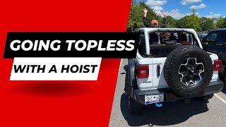 How to take the roof off your Jeep JL using a hoist [upl. by Ellekcir]