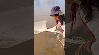 Amazing girl cast net fishing video fishing shortvideo fish fishspecies villagefish [upl. by Aenet294]