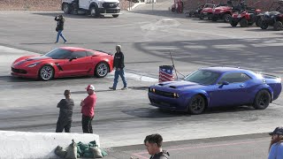 Hellcat Challenger vs Corvette z06  drag racing [upl. by Noir]