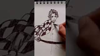 Upgrading stickman into Tanjiro free hand pen drawinh sushant drawing viral short [upl. by Atteloiv50]