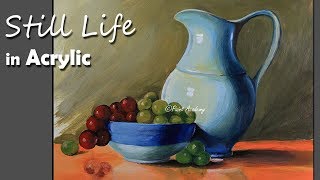 Realistic Still Life in Acrylic  Jug Dish Fruits painting step by step [upl. by Riha]