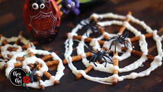 Halloween Easy Recipes  Chocolate Coated Pretzel Spiderwebs [upl. by Llorrac430]