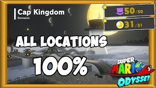 Super Mario Odyssey cap kingdom all moons coins walkthrough 100  gameplay guide locations [upl. by Ynohtna688]