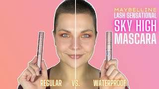 MAYBELLINE Lash Sensational SKY HIGH Mascara  Regular vs Waterproof Straight amp Thin Lash Review [upl. by Saundra897]