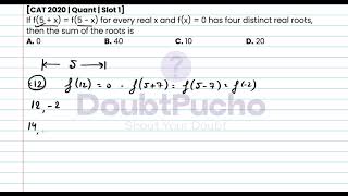 CAT 2024  CAT 2020 Quant Slot 1  Q2 Video Solution  doubtpucho [upl. by Tnirb802]