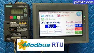 Samkoon HMI quotModbus RTUquot Sinamics V20 Tutorial [upl. by Atcele724]