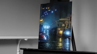 Painting a Rainy City Street at Night with Acrylics  Paint with Ryan [upl. by Dualc]