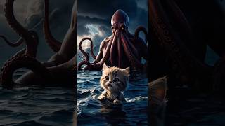 Dad Cat save his son from octopus 🙀 catsoftiktok cat cute aiart ai poorcat catlover fyp [upl. by Ziegler]