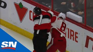 Senators Tkachuk Scores The Knockdown In First NHL Fight [upl. by Zenobia]