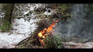 waterfall campfire in the snow [upl. by Kcirrek]