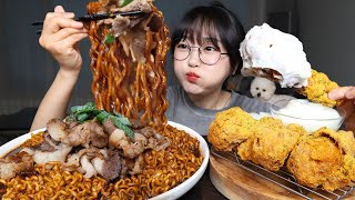 차돌 짜슐랭 짜장라면 뿌링클 치킨 먹방 Beef Jjajang Ramen amp Prinkle Chicken Mukbang ASMR [upl. by Eldwon]