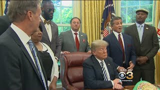 Stallone At White House As Trump Pardons Boxer Jack Johnson [upl. by Yenial941]