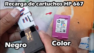 😁Recarga de tintas para los cartucho HP 667 negro y tricolor [upl. by Gladwin]