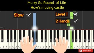 Merry Go Round of Life  Hows moving castle piano tutorial easy level 1  two hands [upl. by Ennoval]