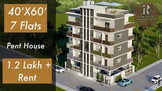 40X60 Feet Apartment Design with 7 Flats  2400 Sqft Plan  12X18 Meters Design [upl. by Oicnanev]