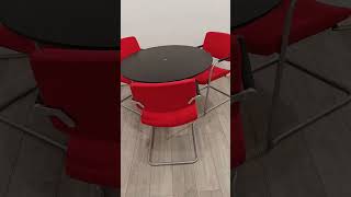 Verco Circular Table Black W1000mm w 3 x Verco Conference Chairs Red Fabric For Sale [upl. by Yllen]