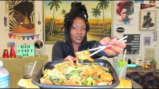 Shrimp Pad Thai Noodles Mukbang 🍜👌🏽🤗  Debating Over Lies 🤦🏽‍♀️😅  Ep 235 [upl. by Krongold645]