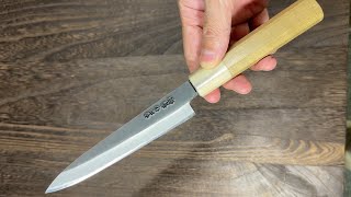 Satoshi Nakagawa Aogami 2 Kurouchi Petty Knife 150mm with White Buffalo Tsuba Octagonal Handle [upl. by Diba631]