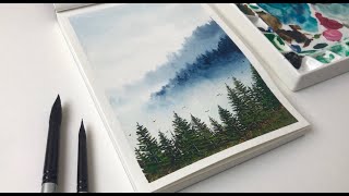 Water Coloring Painting Tutorial  Misty Forest Landscape  Watercolor Painting For Beginners  4 [upl. by Nyladnohr168]