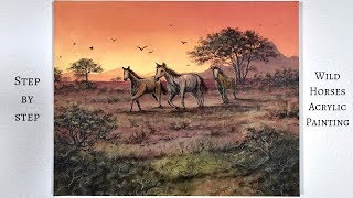 Wild Horses in a Field STEP by STEP Acrylic Painting ColorByFeliks [upl. by Gay]